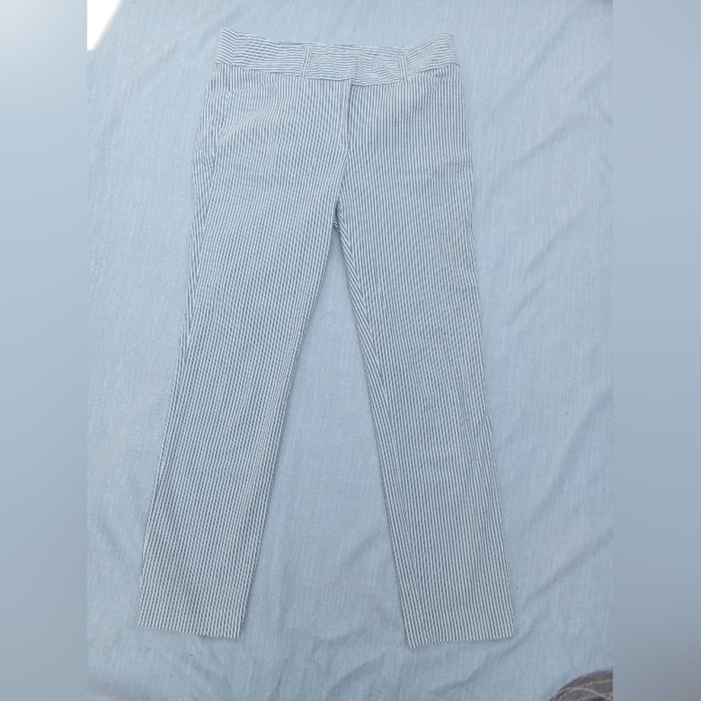 LOFT Striped Skinny Ankle Pants in Gray and White‎